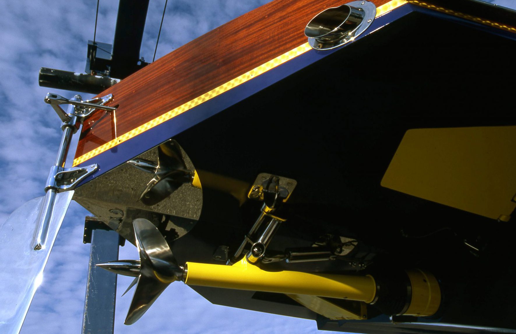 Surface piercing prop and rudder on Jacqueline