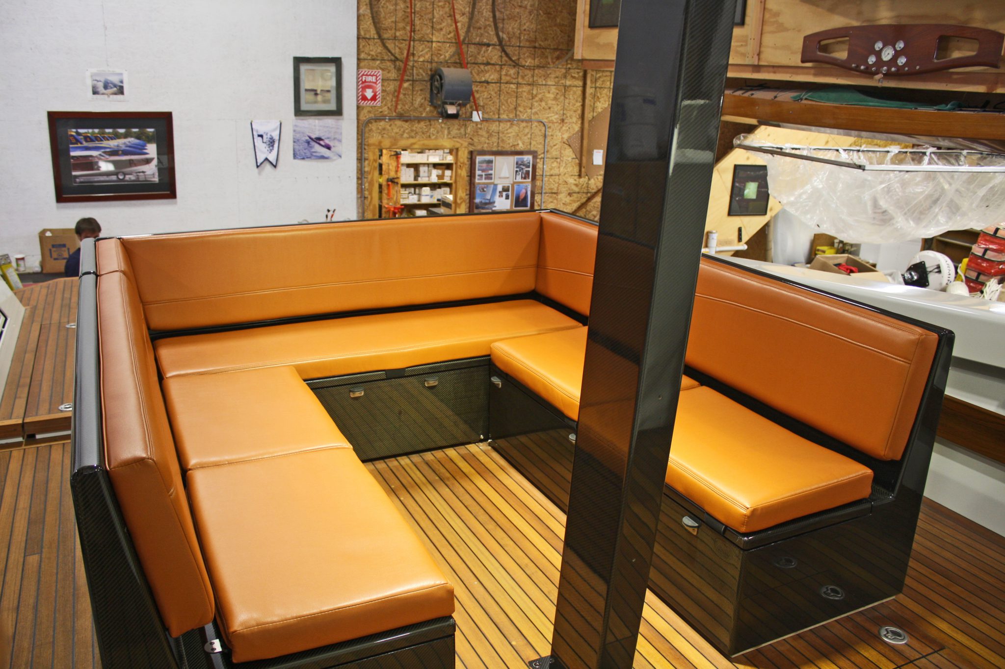 Unique orange leather seating in Chiara