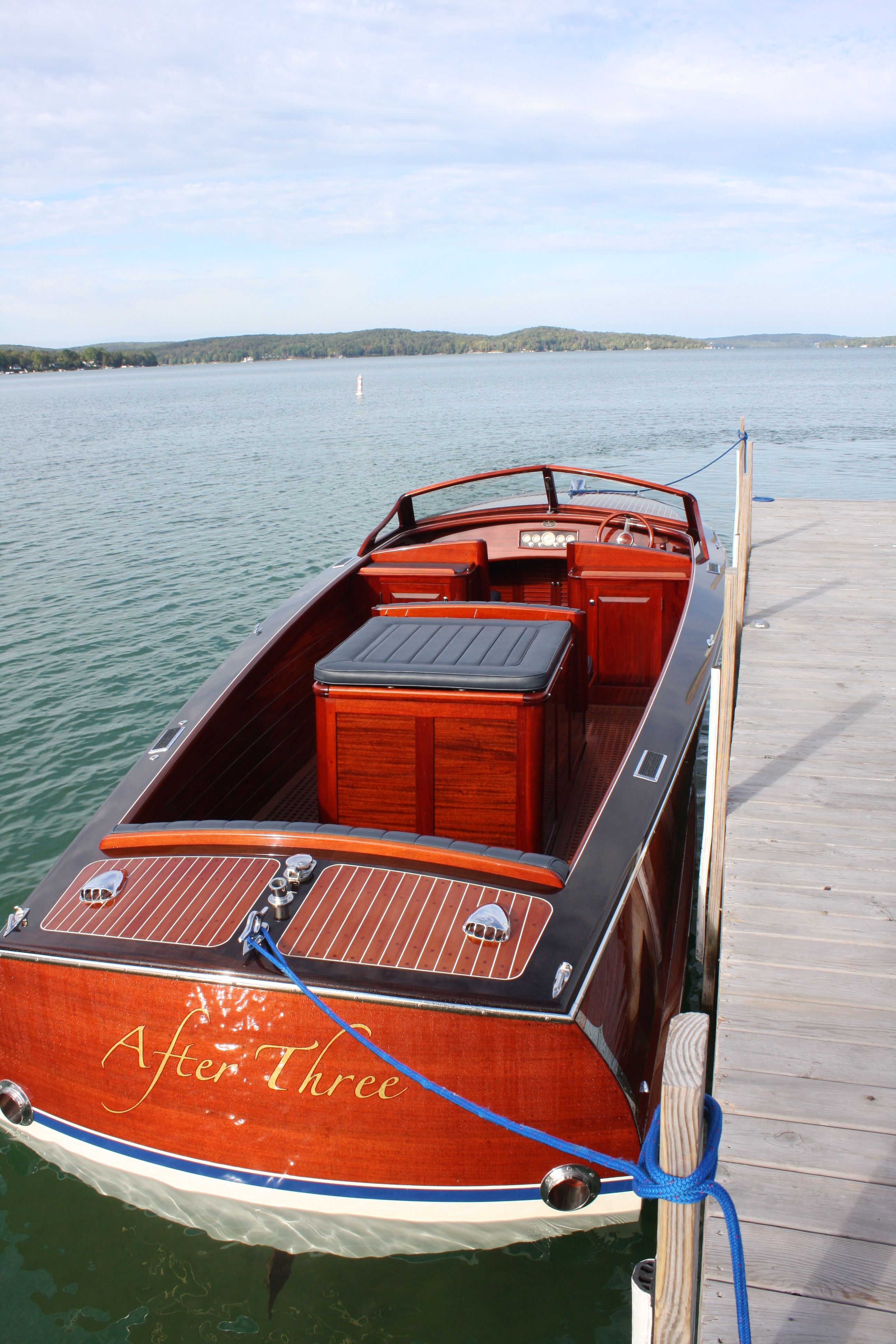Aft view of custom made mahogany beauty, After Five