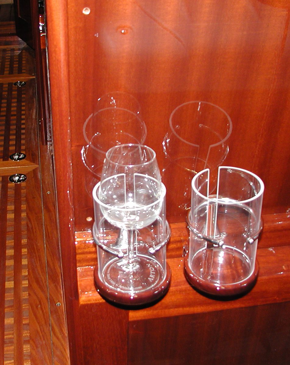 Stainless and mahogany beverage holders