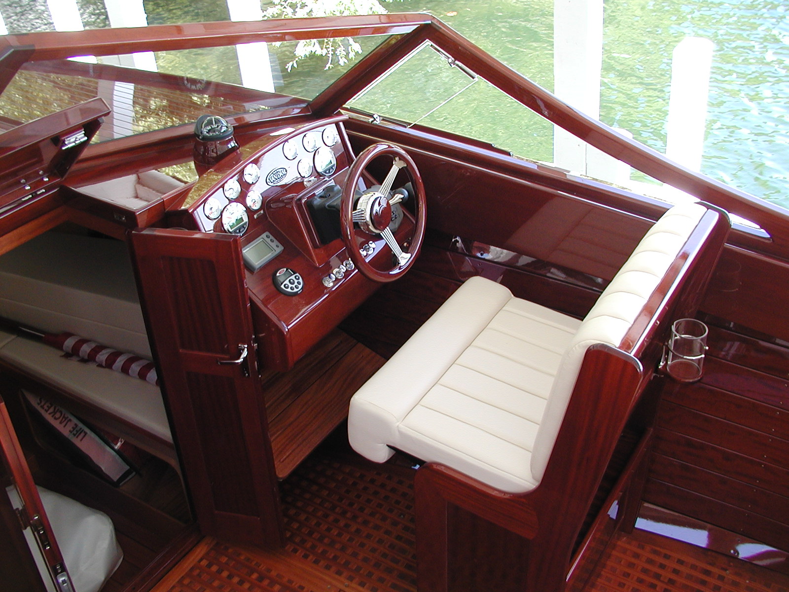 Custom leather seating at the helm