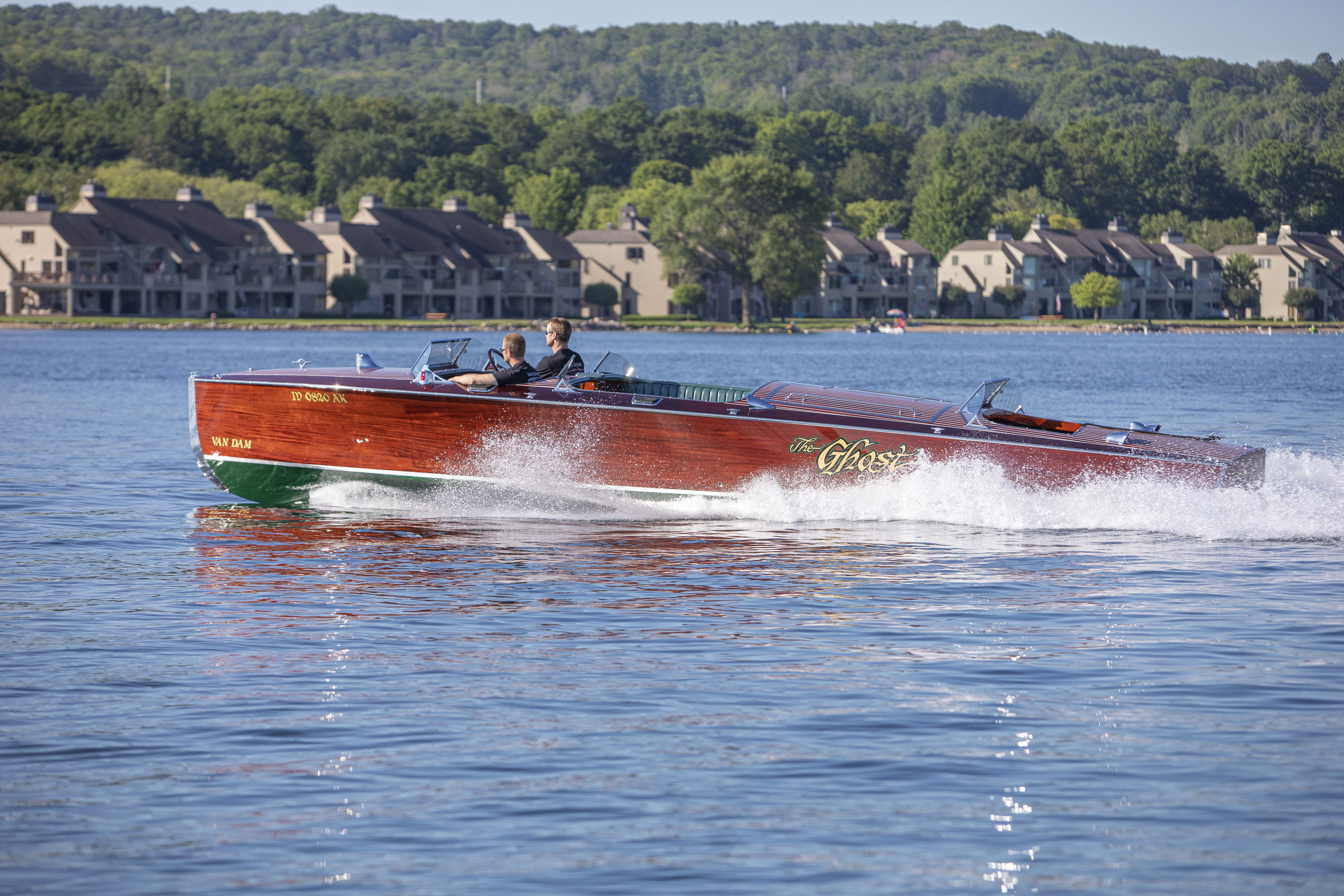 Ghost, 24-foot powerboat cruising on Lake Charlevoix